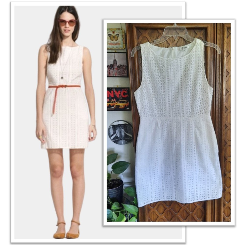MADEWELL White Eyelet Trail Mini Sleeveless Sheath Dress with Pockets! - 6 - Picture 16 of 16